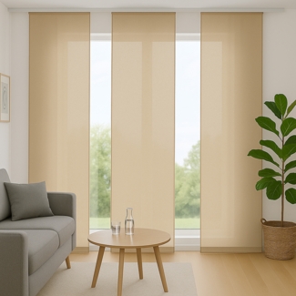 Flächenvorhang mit Klettband, Paneelwagen und Schleuderstab, ( BxL ) 60x245 cm in Beige, blickdichte Schiebegardine mit Klett in vielen Farben