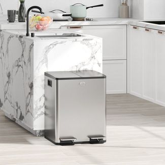 HOMCOM Mülltrennsystem 2x20L Abfalleimer aus Edelstahl mit Softclose Deckel, Inneneimer, für Wohnung, Silber
