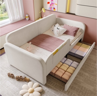 Sweiko Daybett Tagesbett 90x200cm,Schlafsofa mit Metallbettgestel, (Polsterbett mit 3 Aufbewahrungstaschen und 2 Schubladen, 1 tlg), Kinderbett,Weiß,Ohne Matratze