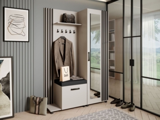Beautysofa Garderobenschrank Garderoben-Set mit Aufhängern und Spiegel LIVIA (Geräumiger Schuhschrank) mit praktischer Kleiderstange
