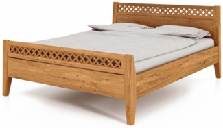 Bett Sydo 4 aus Wildeiche massiv 100x200 cm mit Holzkopfteil und hohem Fußteil