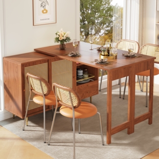 Erweiterbarer Drehbarer Sideboard Schrank Rattan Bartisch Wohnzimmer Küche Aufbewahrung