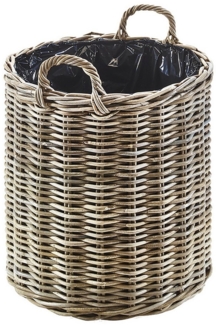 Kobolo Pflanzkübel Pflanzkorb aus grauem Rattan mit Folie mittel