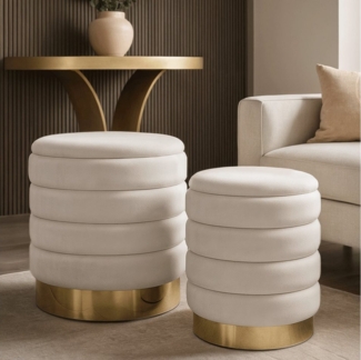 Lookway Hocker MIRELLE Pouf-Set – Elegante Sitzgelegenheit mit praktischem Stauraum (2er Set), Durchmesser: ⌀ 40 cm & ⌀ 30 cm