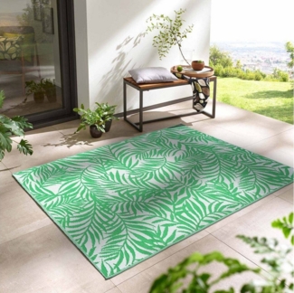 TaraCarpet Teppich TaraCarpet Outdoor Teppich Santa Monica wetterfest, rechteckig, Höhe: 3 mm, Kurzflor grün weiß Blätter Balkon Garten Terrasse Camping 120x170 cm