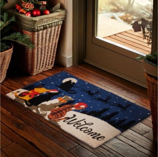 BRUBAKER Fußmatte Welcome - 45x75 cm Weihnachtsfußmatte mit Katzen im Schnee - Bunt, Rechteckig, Höhe: 16 mm, Fußmatte Weihnachten für Außen und Innen - Wetterfest und Rutschfest