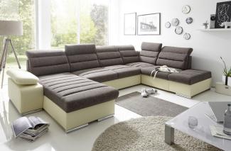 Couchgarnitur PASCARA U-Form mit Schlaffunktion-Creme /Ottomane Links