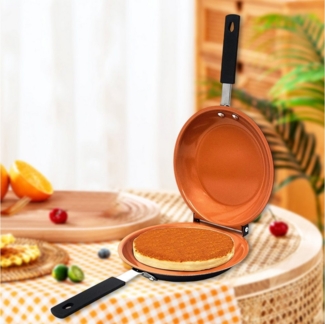 REDOM Bratpfanne Doppelpfanne Pfanne Kochpfanne Omelettpfanne Induktionspfanne, Gusseisen (Durchmesser 26 cm Doppelseitige Gusseisenpfanne Mit Griff, 1-tlg, mit Keramik Antihaftbeschichtung für Gasherde geeignet), Grillpfanne Zum Braten von Eiern Brot ...