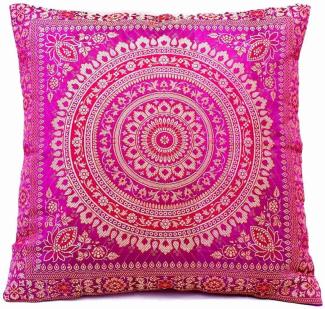 Handgewebt und Handgefertigt Indische Banarasi Seide Kissenbezug, Dekokissen - Mandala Muster mit unsichtbarer Reißverschluss - 40 x 40 cm | 16 x 16 Zoll, Magenta