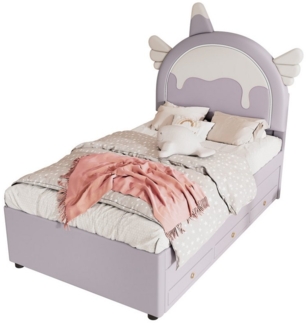 HAUSS SPOLE Kinderbett 90x200 cm Einhornform, mit ausziehbares Rollbett, PU-Material, Lila (90*200cm), ohne Matratze