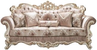 Casa Padrino Luxus Barock Sofa Rosa / Weiß / Gold 230 x 100 x H. 110 cm - Wohnzimmer Sofa mit Glitzersteinen und dekorativen Kissen - Barockmöbel