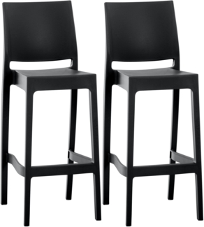 DELUKE® Barhocker 2er Set MIAMI - Schwarz, Kunststoff Barhocker mit Lehne Barstuhl Tresenhocker Tresenstuhl Kneipenhocker Kneipenstuhl