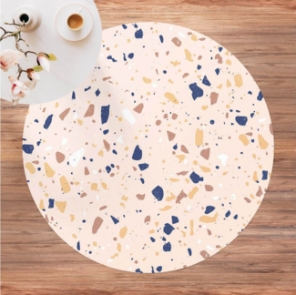 Bilderdepot24 Teppich Vinyl Wohnzimmer Schlafzimmer Flur Küche Muster Terrazzo, rund - beige glatt, nass wischbar (Küche, Tierhaare) - Saugroboter & Bodenheizung geeignet