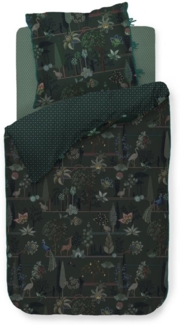PIP Studio Perkal Bettwäsche 135x200 Alberi Dark Green Bäume Rehe Pfau Wende