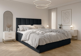 AX LIVING Boxbett Merea Boxspringbett Schwarz mit Bettkasten 140x200 cm