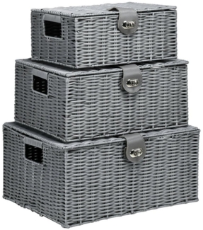 HOMCOM Aufbewahrungskorb 3er-Set Aufbewahrungsboxen mit Deckel und Schnallen (Ordnungsboxen, 3 St, Aufbewahrungskorb), Grau PP, Metall