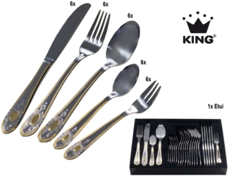 KING Besteck-Set »VIERAILLA GOLD« (31-tlg), 6 Personen, Edelstahl 18/0, mit Dekor in Gold-Optik, inkl. Etui