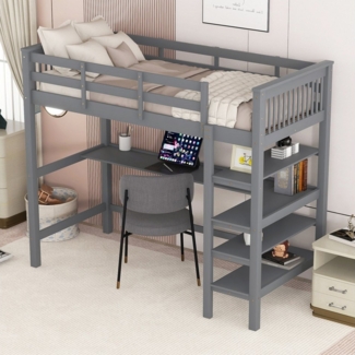 TavilaEcon Hochbett Kinderbett Holzbett mit Ablagefächern und Unterbettschreibtisch 90x200cm