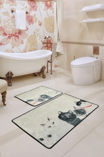 Badematten-Set (2 Stück), 'Angry Cats', Mehrfarbig