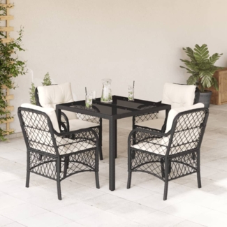 vidaXL 5-tlg. Garten-Essgruppe mit Kissen Schwarz Poly Rattan 3212019