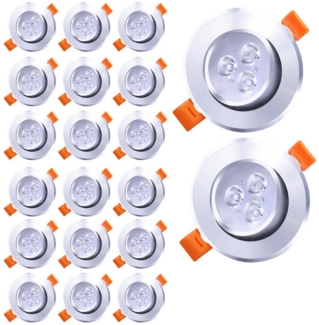 Clanmacy LED Einbaustrahler 20X LED Spot Einbaustrahler Set 3W Kaltmweiß Deckenleuchte