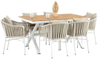IDIMEX Garten-Essgruppe ISOLA, Gartenmöbel Set 6 Personen wetterfest aus Alu mit Rope Weiß/Beige