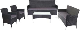 3-2-1-1 Poly-Rattan Garten-Garnitur Halden, Lounge-Set Sitzgruppe Sofa ~ anthrazit, Kissen anthrazit