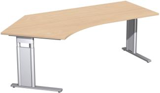 Schreibtisch 135° 'C Fuß Pro' links, höhenverstellbar, 216x113 cm, Buche / Silber