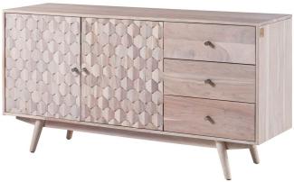 Massivmoebel24 Sideboard (Sideboard Akazie 145 x 42 x 75 weiß lackiert MOSAYK #206)