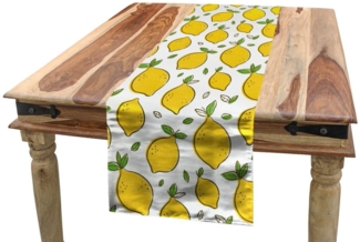Abakuhaus Tischläufer Esszimmer Küche Rechteckiger Dekorativer Tischläufer, Zitronen Zitrusfrüchte Blätter Kunst