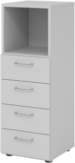 bümö smart Schubladenschrank, Büroschrank in grau mit 4 Schüben & 1 Regalfach - Bürocontainer aus Holz, Container mit Metallgriffen & Soft-Stop Schubladen, 934S4-5-5-BS