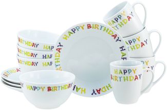 CreaTable Frühstücks-Geschirrset Luna Happy Birthday Frühstücksset 12-tlg, 4 Personen, Porzellan