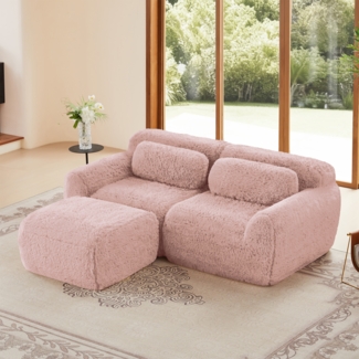 Modulares Cloud Sofa Plüsch, boneless Design,32D Schaumstoff,flexibel U/L-Form, mit Ottoman,kein Aufbau,ultra weich,Rosa