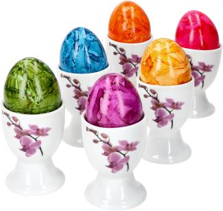 6er Set Kyoto Eierbecher 6 Personen lilafarbene Orchideen - 6 x Eierbecher