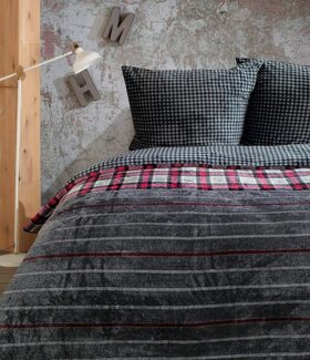 One Home Bettwäsche Winter Cashmere Touch, Fleece, 4 teilig, flauschig warmes Teddy Plüsch, gestreift kariert Normalgröße