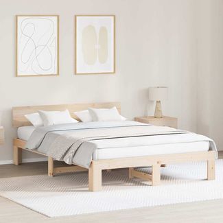 vidaXL Bettrahmen mit Kopfteil Natur 150 x 200 cm Massives Kiefernholz 872647