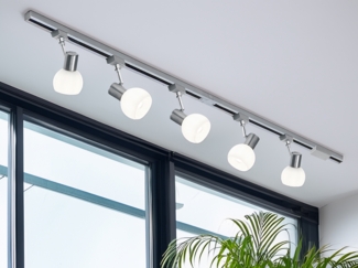 Lichtschienensystem mit 5 Spots Glas Weiß & Einspeisung 3-adrig, Länge 202,5cm