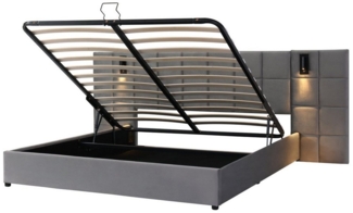 Odikalo Stauraumbett Polsterbett mit Lampe USB-Aufladung Stahlrahmen Samt 140/180*200 Grau