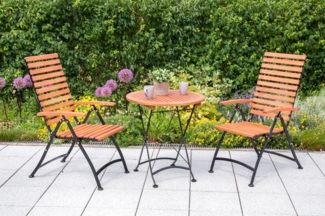 MERXX Garten-Essgruppe Schloßgarten, (Set, 3-tlg), 2 Sessel, klappbar, Tisch Ø/Höhe: 70x74 cm, Eukalyptus geölt