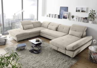 Couch MELFI L Sofa Schlafcouch Wohnlandschaft Schlaffunktion sand beige U-Form links