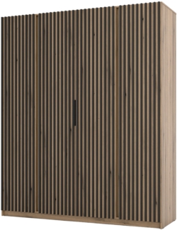 Selsey 'Kaja' Kleiderschrank 4-türig mit Lamellen, Eiche Evoke, ca. 239 x 200 x 62 cm