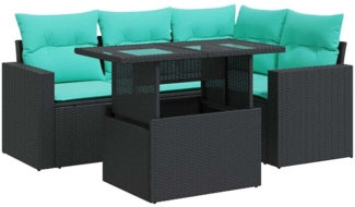vidaXL 5tlg. Garten-Sofagarnitur mit Kissen Schwarz Poly Rattan Akazie 3326308