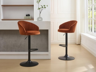 Vente-unique - Barhocker 2er-Set höhenverstellbar - Samt & schwarzes Metall - Terracotta - DORALIZ