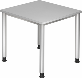 bümö höhenverstellbarer Schreibtisch H-Serie 80x80 cm in grau, Gestell in Silber - PC Tisch klein für's Büro manuell höhenverstellbar, Computertisch verstellbar, HS-08-5