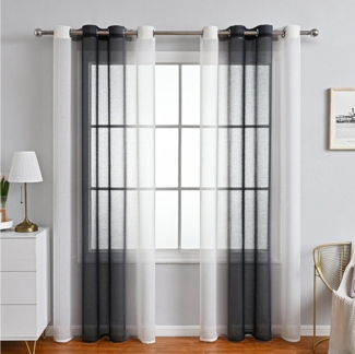 NUODWELL Gardine 2er Set Voile Vorhänge, Gardinen Gestreift Lichtdurchlässig mit Ösen