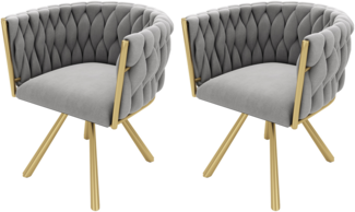Merax Samt-Esszimmerstuhl, 2er set, Wohnzimmer-Schlafzimmer-Drehstuhl, Freizeit-Drehstuhl mit vier Stützbeinen aus Metall, Grau und Gold