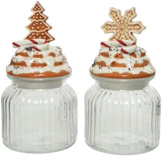 Kaemingk Vorratsglas, Glas, Glasdose mit Deckel Weihnachtsbaum / Schneeflocke 21cm - 1 Stück sort.