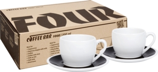 KÖNITZ 2er Set Coffee Bar FOUR Cappuccinotasse mit Untertasse 200 ml Black & White im Geschenkkarton
