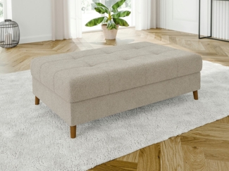 S-Style Möbel Polsterhocker Leif mit Braun Holzfüßen im skandinavischen Stil aus Boucle-Stoff, mit Wellenfederung