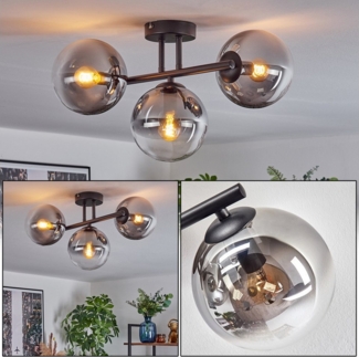 hofstein Deckenleuchte 3-flammige Deckenlampe aus Metall/Glas in Schwarz/Rauchfarben/Klar, ohne Leuchtmittel, moderne Leuchte im Retro/Vintage-Design (Schirme Ø 15 cm), E14, Küche